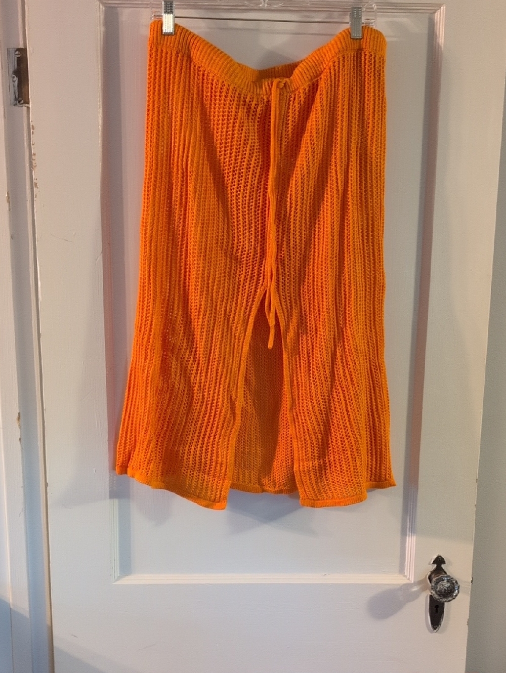 Orange Knit Drawstring Midi Skirt